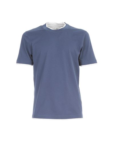 Brunello Cucinelli Cotton Layered Crewneck T-shirt in Blue for Men - Lyst