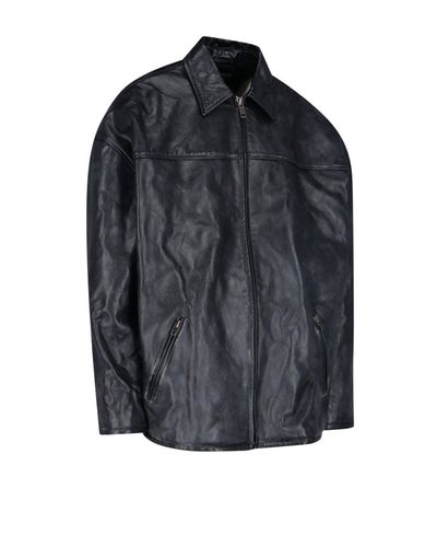 Balenciaga Crinkled Leather Jacket in Black for Men - Lyst