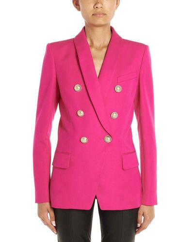 Balmain Wool Double Breasted Blazer in Fuchsia (Pink) | Lyst