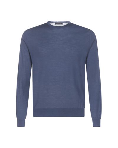 Prada Wool Crewneck Knit Sweater in Blue for Men - Lyst