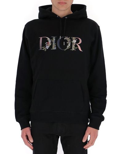 Dior Cotton Flower Logo Hoodie in Black for Men - Lyst