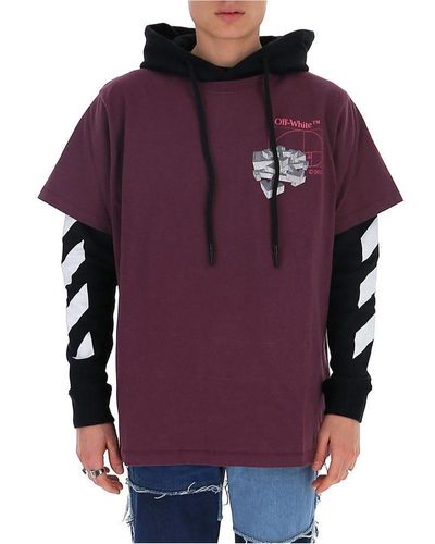 Off-White c/o Virgil Abloh Cotton Golden Ratio Double Tee Hoodie in Purple for Men - Lyst