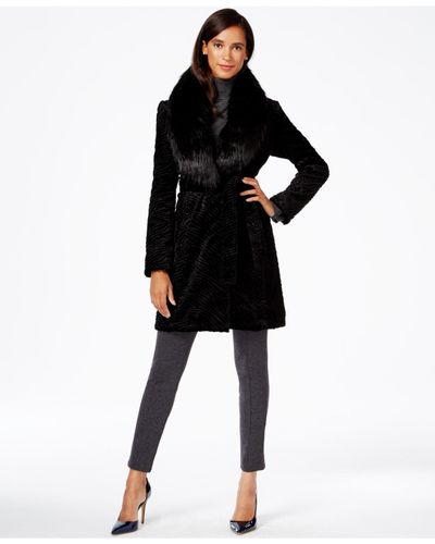 Ivanka Trump Faux Fur Trim Textured, Black Coat Fur Trim Roblox