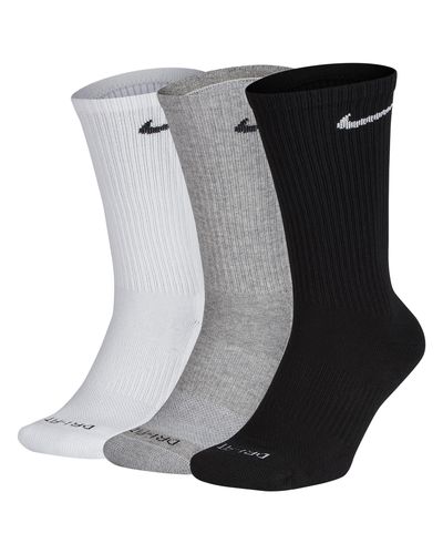 Nike Cotton 3 Pack Dri-fit Plus Crew Socks in White/Dark Grey Heather ...