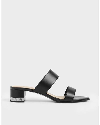 block heel slide sandals black