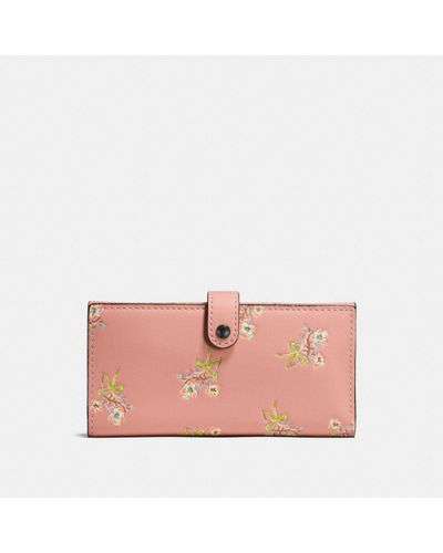 COACH Slim Trifold Wallet In Glovetanned Leather With Floral Bow 