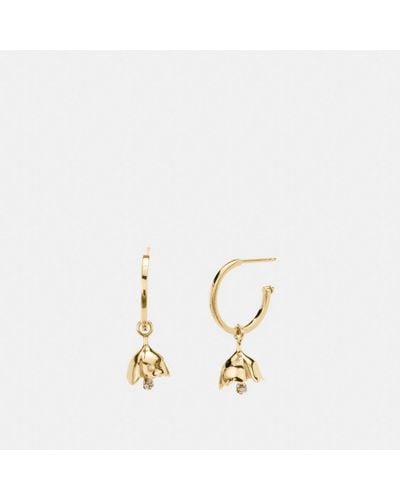 COACH Mini Tea Rose Charm Hoop Earrings in Gold (Metallic) | Lyst