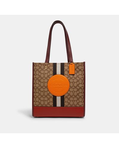 COACH Leather Dempsey Tote In Signature Jacquard With Stripe And 