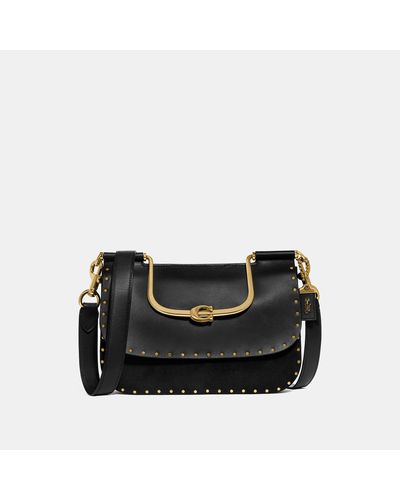 COACH Leather Ellie Crossbody With Rivets in Black/Brass (Black) - Lyst