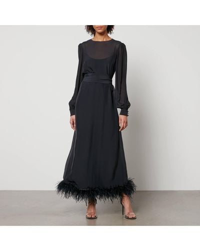 RIXO London Ellodie Feather-Trimmed Silk-Chiffon Dress - Black