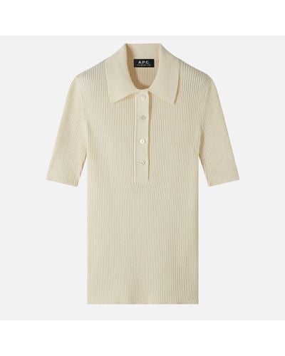 A.P.C. A.P.C Danae Ribbed Cotton-Jersey Polo Top - Natural