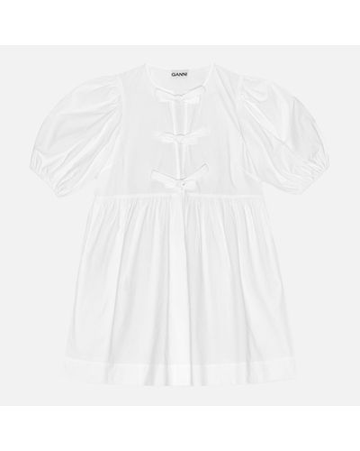 Ganni Cotton-Poplin Tie String Mini Dress - White