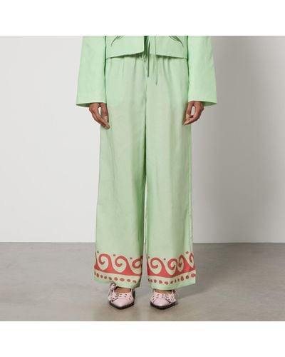 Kitri Agatha Printed Lenzing Tencel Lyocell-Blend Trousers - Green