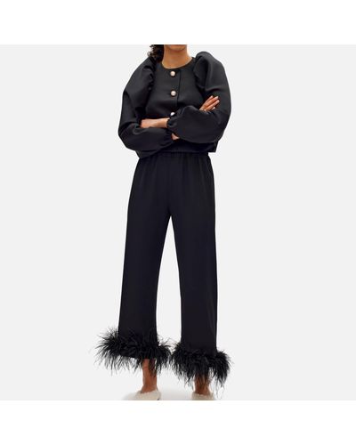 Sleeper Party Feather-trimmed Crepe Pants - Blue