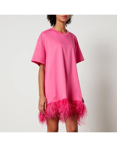 Marques'Almeida Ostrich Feather Hem Cotton-Jersey T-Shirt - Pink