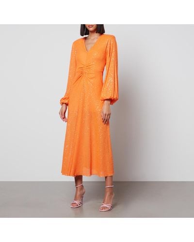 ROTATE BIRGER CHRISTENSEN Sirin Sequined Mesh Dress - Orange