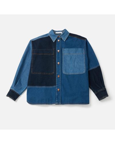 See By Chloé Oversized Patchwork Denim Shirt - Blue