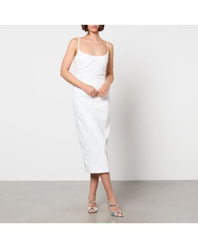 ROTATE BIRGER CHRISTENSEN Ruched Bust Cotton-Poplin Midi Dress - White