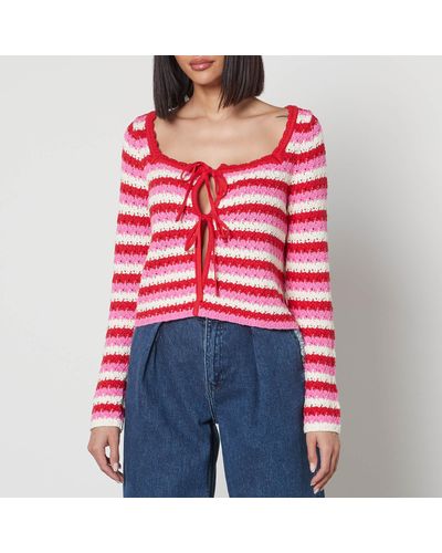 Kitri Dionne Cotton-blend Crochet Cardigan - Red