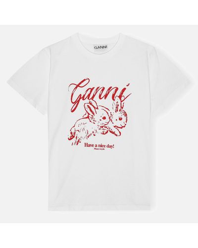 Ganni Bunnies Relaxed Cotton-Jersey T-Shirt - White