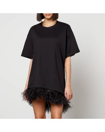 Marques'Almeida Feather-Trimmed Cotton T-Shirt Dress - Black