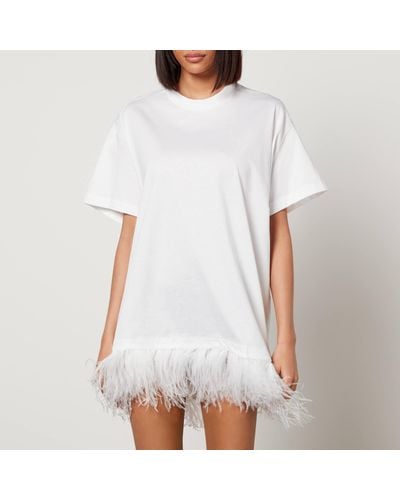 Marques'Almeida Feather-Trimmed Cotton Mini Dress - White