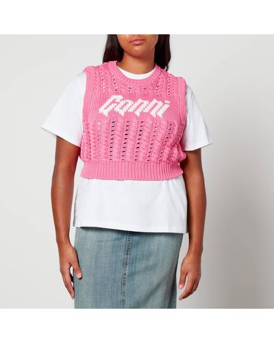 Ganni Cropped Logo Jacquard-knit Vest - Pink