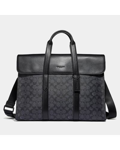 COACH Signature Metropolitan Faux Leather Portfolio Bag - Black