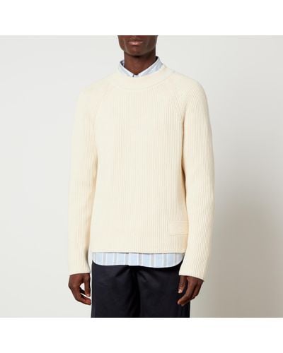 Ami Paris Ribbed Cotton And Wool-Blend Sweater - Natural