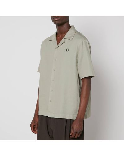 Fred Perry Camp Collar Cotton And Linen-Blend Shirt - Gray