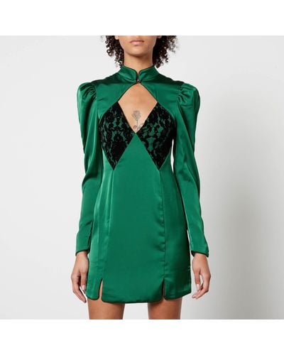De La Vali Druscilla Satin And Lace Mini Dress - Green