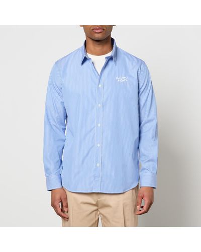 Maison Kitsuné Striped Cotton-Poplin Shirt - Blue