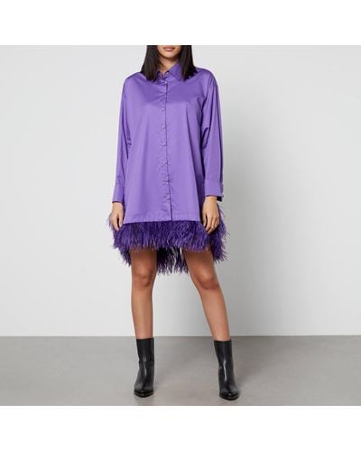 Marques'Almeida Feather-Trimmed Cotton Shirt Dress - Purple