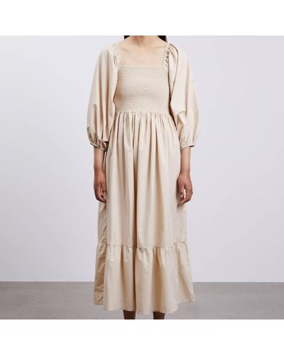 Skall Studio Rani Shirred Organic Cotton Midi Dress - Natural