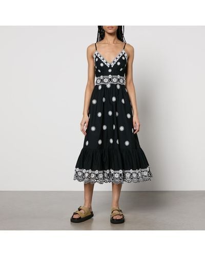 Sea Elysse Embroidered Cotton-Poplin Dress - Black
