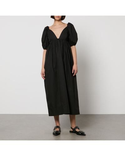 Ganni Cotton-Poplin Maxi Dress - Black