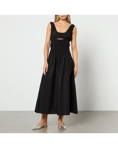 Toit Volant Bella Shirred Cotton Midi Dress - Black