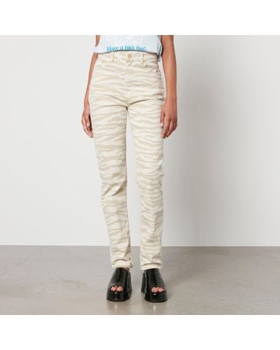 Ganni Swigy Zebra-Print Denim Straight-Leg Jeans - Natural