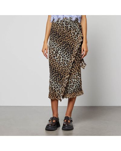 Ganni Leopard Print Mesh Wrap Midi Skirt - Multicolor