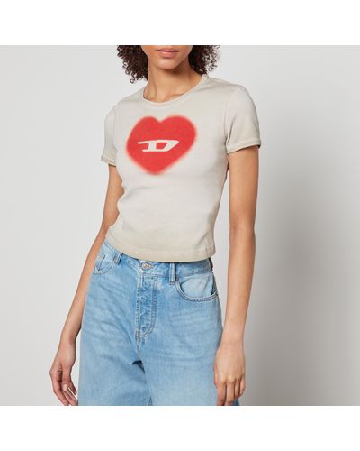 DIESEL Ribbed T-shirt With Watercolour Heart D - Natural