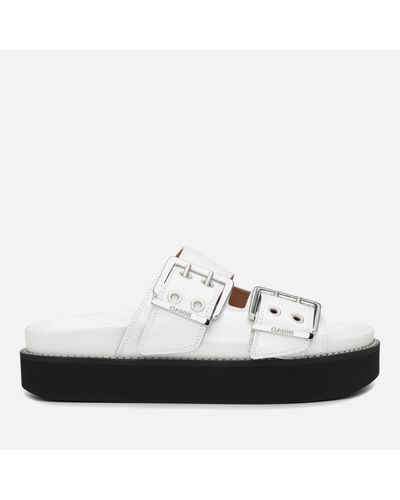 Ganni Buckled Leather Sandals - White