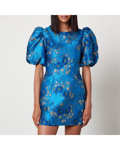 Ganni 3d Jacquard Open-back Minidress - Blue