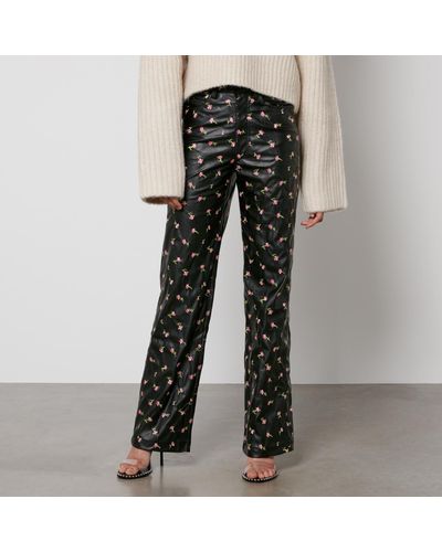 ROTATE BIRGER CHRISTENSEN Printed Faux Leather Straight-Leg Trousers - Black