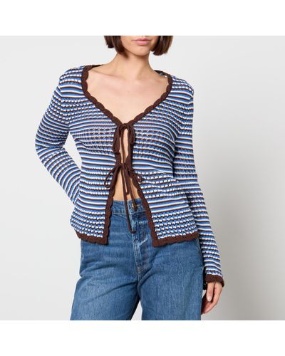 A.P.C. Manae Striped Cotton-Intarsia Cardigan - Blue