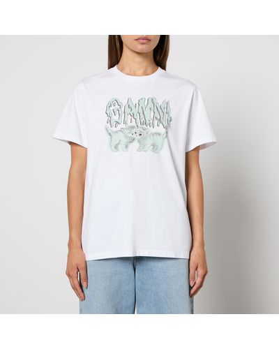 Ganni Basic Love Cats Logo-Print Cotton-Jersey T-Shirt - White