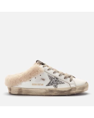 Golden Goose Superstar Sabot Leather/Shearling Slip-On Sneakers - White
