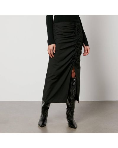 Ganni Ruched Crepe Midi Skirt - Black