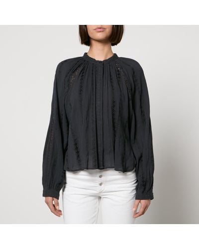 Isabel Marant Janelle Embroidered Broderie Anglaise Cotton Blouse - Blue