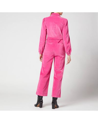 Kitri Angie Pink Cotton Velvet Jumpsuit