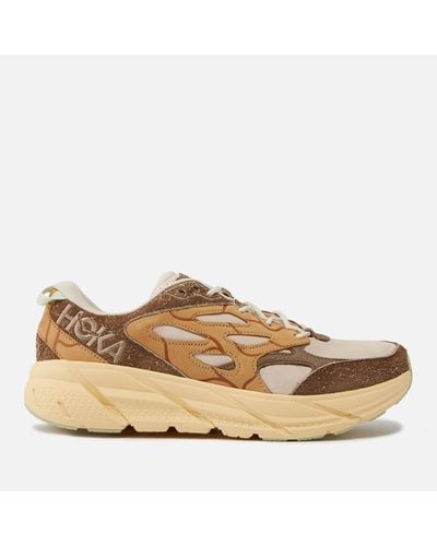 Hoka One One Clifton L Brushed Suede Sneakers - Brown